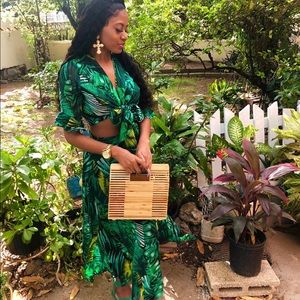 green floral two piece skirt set